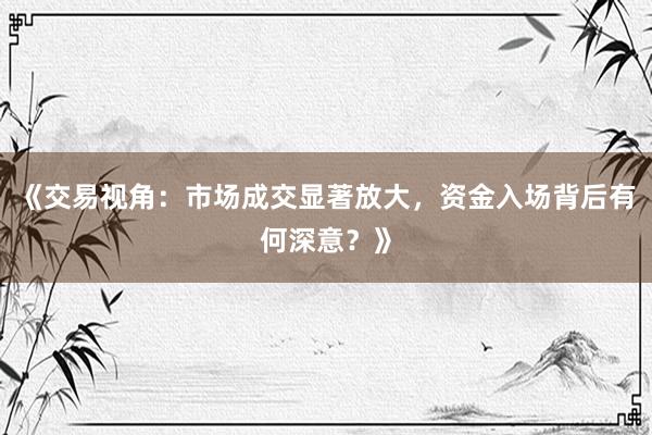 《交易视角：市场成交显著放大，资金入场背后有何深意？》
