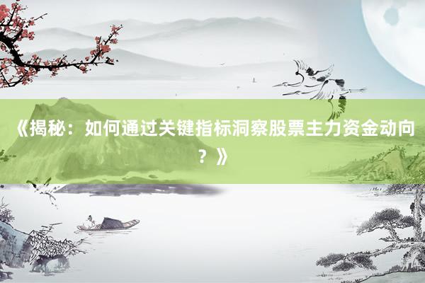 《揭秘：如何通过关键指标洞察股票主力资金动向？》