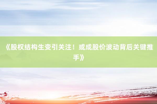 《股权结构生变引关注！或成股价波动背后关键推手》