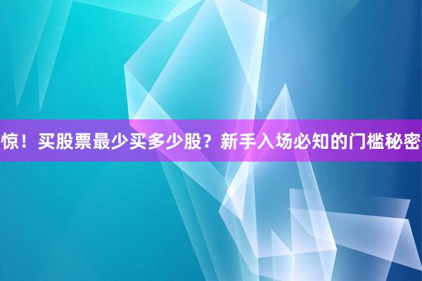 惊！买股票最少买多少股？新手入场必知的门槛秘密