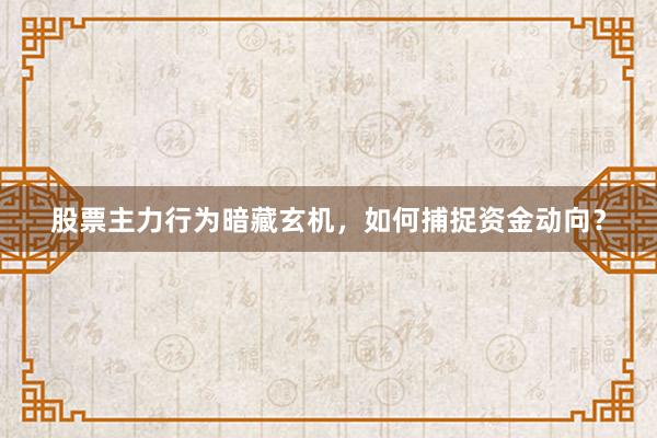 股票主力行为暗藏玄机，如何捕捉资金动向？