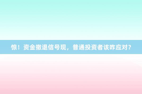惊！资金撤退信号现，普通投资者该咋应对？