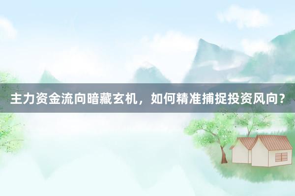 主力资金流向暗藏玄机，如何精准捕捉投资风向？