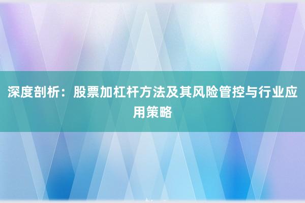 深度剖析：股票加杠杆方法及其风险管控与行业应用策略