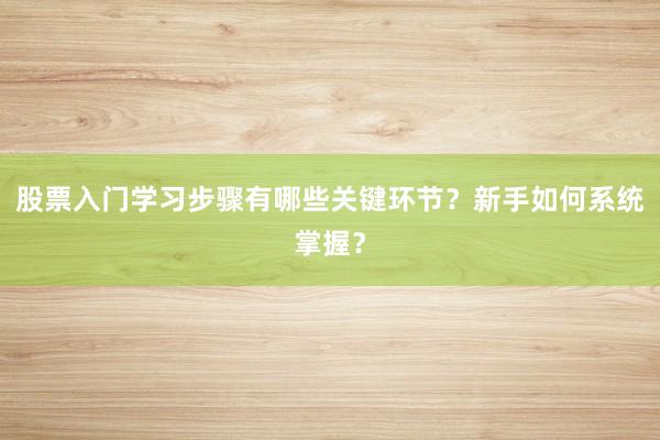 股票入门学习步骤有哪些关键环节？新手如何系统掌握？