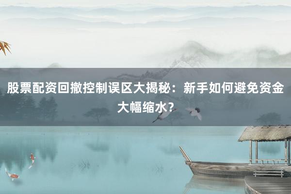 股票配资回撤控制误区大揭秘：新手如何避免资金大幅缩水？