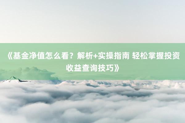 《基金净值怎么看？解析+实操指南 轻松掌握投资收益查询技巧》