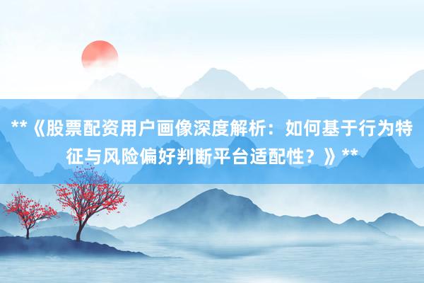 **《股票配资用户画像深度解析：如何基于行为特征与风险偏好判断平台适配性？》**