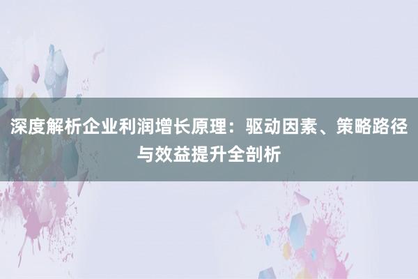 深度解析企业利润增长原理：驱动因素、策略路径与效益提升全剖析